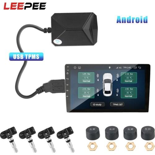 USB Android TPMS Tire Pressure Monitoring System 4 Sensors 5V Internal Sensors Display Alarm System Android Navigation Car Radio