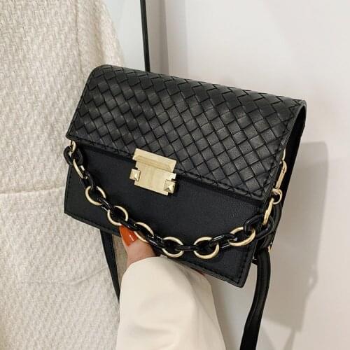 Woman Fashion Design Shoulder Bags Simple Chain Woven Crossbody Bag Luxury PU Handbag Female Trend Solid Color Small Square Bags