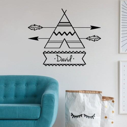 Teepee Arrow Wall Decal Name Vinyl Decals Art Sticker for Kids Room Tribal Mural Boy Girl Nursery Stickers Custom Design D255