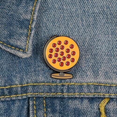 Fun Design Pins Pizza globe Enamel Pins Metal Brooches Badges Denim Clothes Women Pins Fashion Geographer Gifts