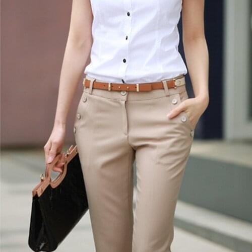 2021 Spring Fashion Elegant Women Pants Kahki Black OL High Waist Slim Bell-Bottom Pants Female Trousers