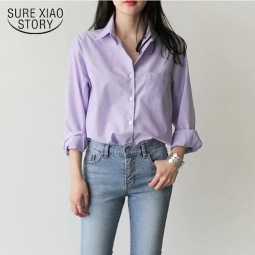 Women Shirts Turn-down Collar Full Sleeve Blouse and Tops Light Purple Pocket Female Ladies Shirts Blusas Mujer De Moda 7307 50