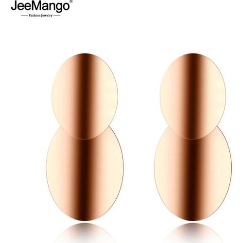 JeeMango 2 Bending Different Sizes Oval Stainless Steel Stud Earrings Rose Gold Jewelry For Women Boucle D'oreille JE18057