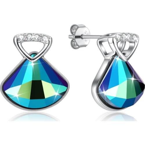 925 Sterling Silver Women Stud Earrings S925 Blue Crystal Earrings Lady Fine Jewelry Zircon Heart Party Stud Earrings Ears Wears