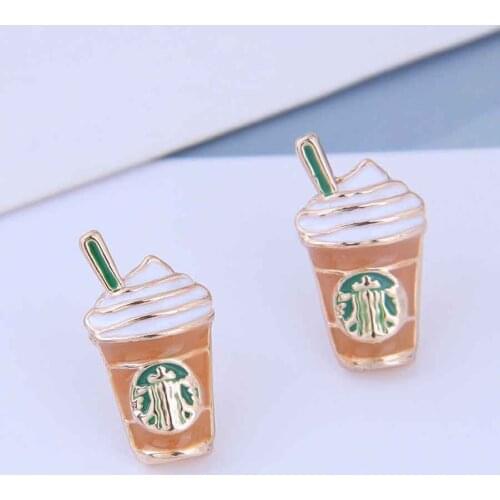 2020 Fashion Piercing Jewelry New Korean Gold Cute Enamel Pin Metal Milk Tea Coffee Cup Earrings Trendy Stud Earrings For Women