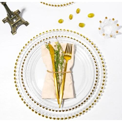 Transparent Glass Plate Delicate Tableware Set Luxury Pearl Design Fork Gold Christmas Scoop Silver Knife Flatware 5pcs/set