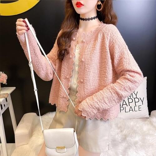 Autumn V Neck Women Oversized Cardigan Elegant Pearl Button Casual Knit Sweater Outwear Long Sleeve Loose Short Knit Jacket Coat