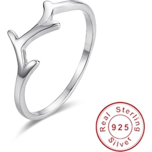 Simple 100% 925 Sterling Silver antlers Ring Midi Knuckle Rings For Women Wedding Valentine Gift bague argent 925 femme Girl