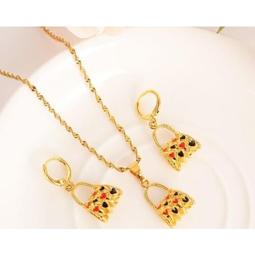 Gold PNG Necklace pendant Earrings red stone Set Women Party Gift african women bag blium bridal wedding Jewelry girls charm