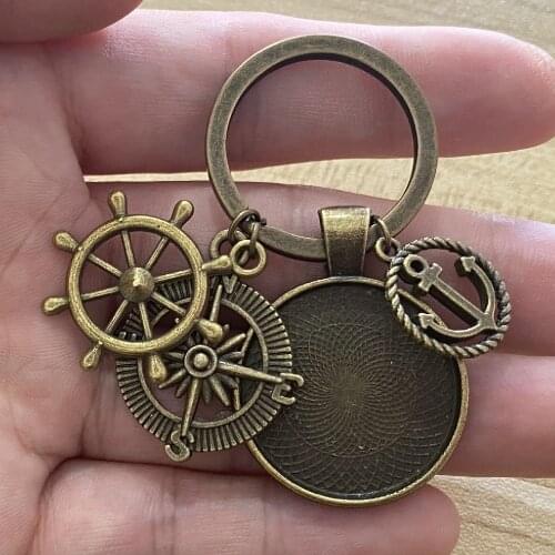 1Piece 25mm Cabochon Blank Base 3colors Keychain Anchor Pendants Rudder Charms Diy Fit 25mm Glass Key Ring Jewelry Making Crafts
