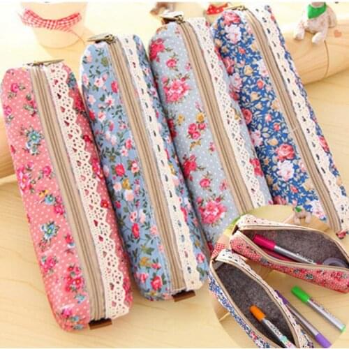 1pcs/lot Vintage Flower Floral Pencil Case Five Color Design School Supplies Stationery For Kids Pencil Bags