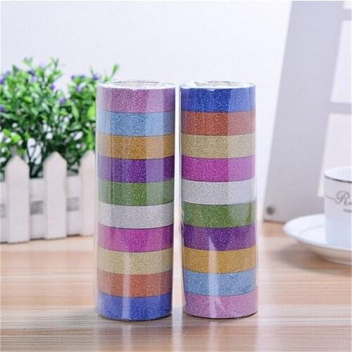 10 Rolls/lot 3M Glitter Washi Tape Sticker Paper Masking Adhesive Office School Tape Label Craft For DIY Decorative Random Color