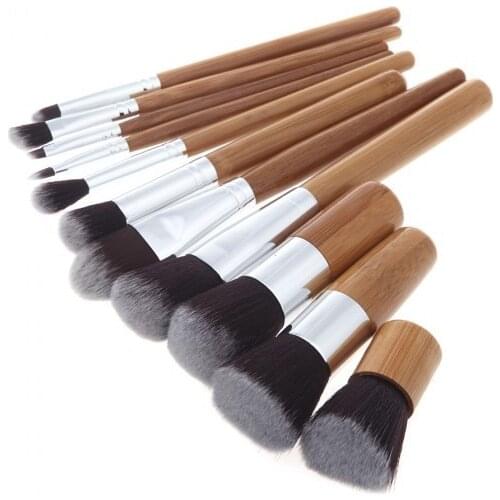 11Pcs/set Bamboo handle Makeup brush Bamboo pole Makeup Brushes Suit Bamboo pole With sack top quality