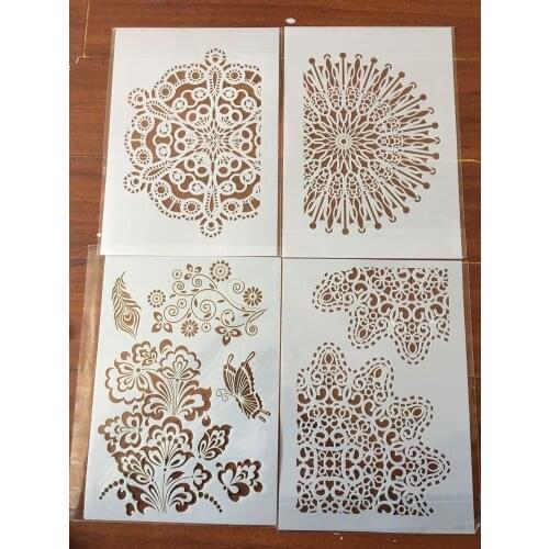 4pcs / set A4 Sun flower butterfly Stencils Painting Coloring Embossing Scrapbook Album Decorative Template