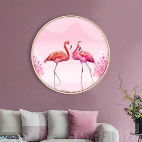 Diamond Embroidery Mosaic Painting Cross Stitch Full Pink Flamingo Lovers Round Shape Painting DIY Handmade 5D Decoration Gift