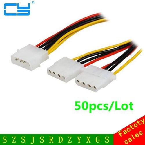 50pcs/Lot 20cm Computer Power Supply IDE 4-pin Molex LP4 Male to 2 x Female Splitter Power Cable Cord,Hard Drive Disk HDD DVD CD