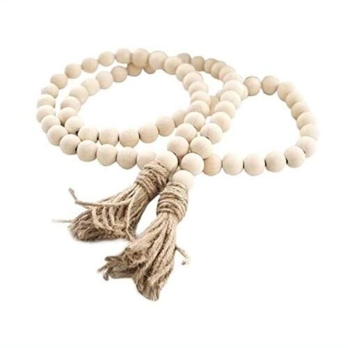 Wood Beads Garland Farmhouse Decor Natural Prayer String Decorative For Wall Hanging Vase Handle Door