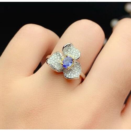 Design Style Tanzanite Silver Ring for Party 4mm*5mm Natural Tanzanite Ring 925 Silver Tanzanite Jewelry
