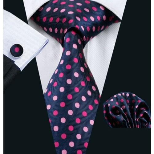 Ties For Men 100% Silk Polka Dot Classic Jacquard Woven Gravata Tie Hanky Cufflinks Set For Formal Wedding Business Party LS-799