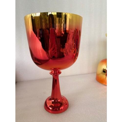 Crystal singing chalice mixed color 4rd octave "C" note, size about 6.5" 432Hz Root chakra for sound theraphy