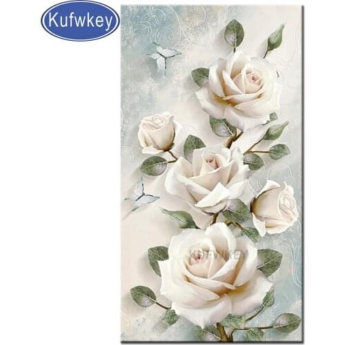 White rose Full Square Diamond Embroidery Rhinestones Pictures Handmade 5d flower craft Needlework Home Decoration unique gift