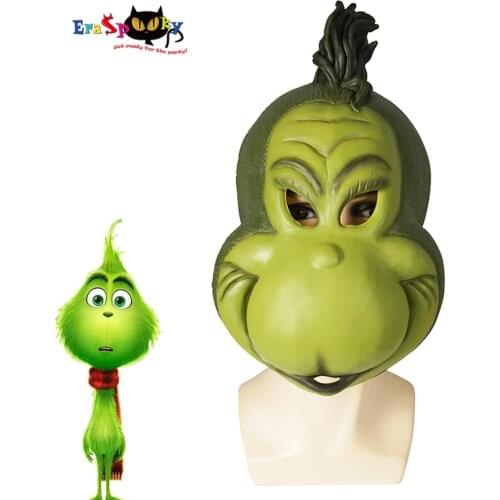 Eraspooky Classic Moive Green Grinch Cosplay Props Mask and Gloves Cartoon Christmas Costume Headgear