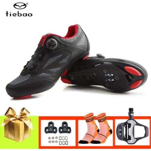 TIEBAO road bike shoes men self-locking riding bicycle sneakers breathable mesh cycling shoes sapatilha ciclismo SPD-SL pedals
