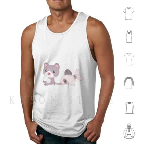 Cat And Catfish Tank Tops Vest Sleeveless Cat Catart Kawaii Cute Fish Fresh Water Catfish Corydoras Panda Tropical Fish