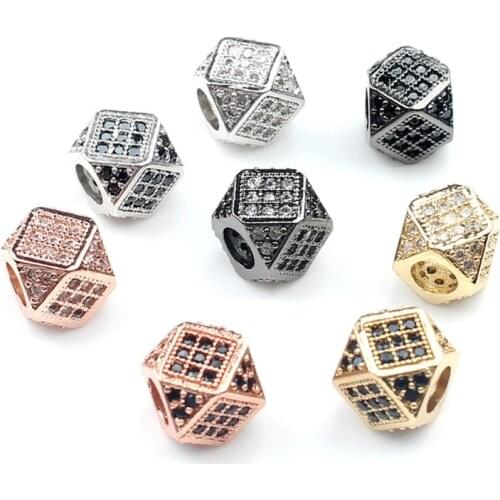 7*7mm 4 Color Geometric CZ Charms Copper Beads for Spacer Loose Beads Jewelry Making DIY Bracelets 3pcs/lot