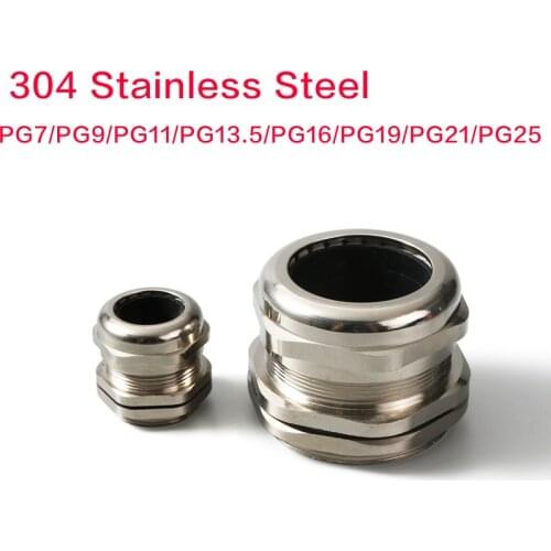 304 Stainless Steel Metal Cable Gland P Series Fixed Waterproof Connector High Quality PG7/PG9/PG11/PG13.5/PG16/PG19/PG21/PG25