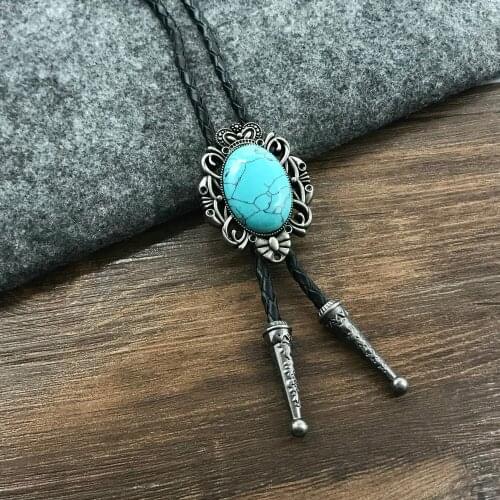 Western cowboy Bolo Tie natural glass tigers eye natural turquoise fashion mens casual bow tie crown suit accessory