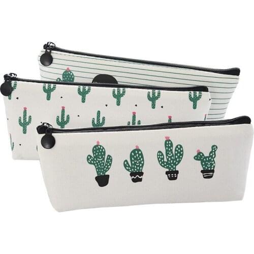 Cactus pouch New Canvas Cartoon Pencil Case fresh green Succulents Pencil Bag for Kids School Supplies Students Gifts Stationery