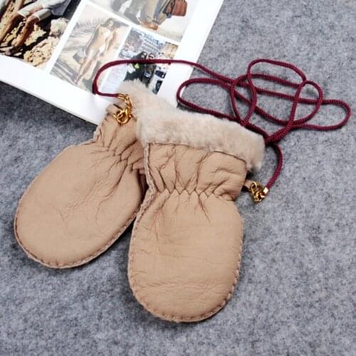 New arrival winter warm children mittens one piece fur thick natural sheep fur