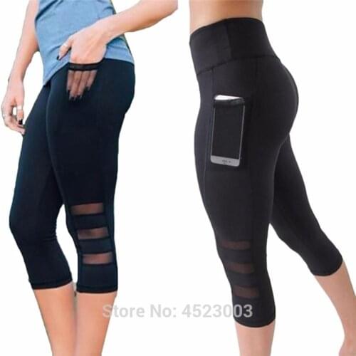 New Women Fitness Pants Leggings Stretch Slim Mesh Patchwork Capri Pant Trousers Women Skinny Calf-Length Pencil Pants