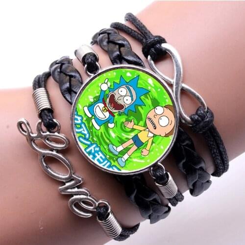 Japan anime Doraemon Bracelet Multilayer Black Leather Bangles Transparent Glass Dome Charm Jewelry women gift Bracelet