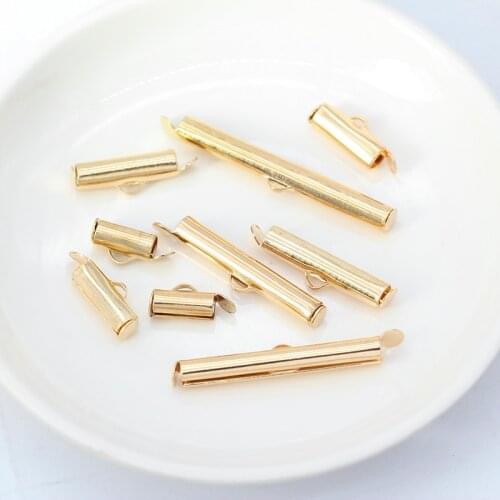 50p 10-40mm Crimp End Beads Slide On End Clasp Tubes Slider End Caps Diy Necklace Bracelet Connectors Jewellery Findings