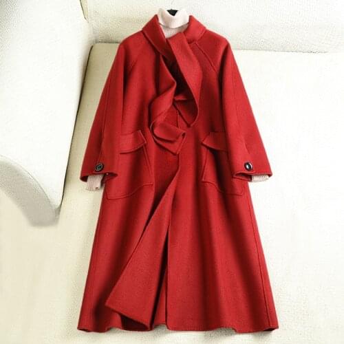 Anti season double sided cashmere coat womens spring 2020 new scarf mid length over knee Korean popular woolen coat