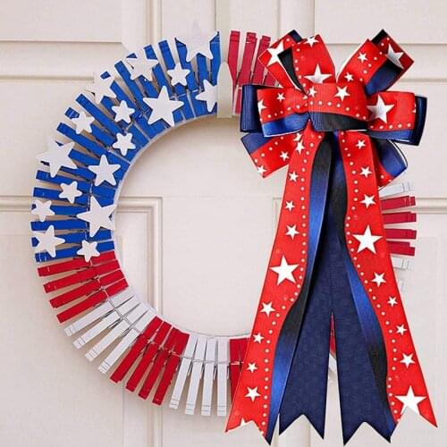 HGHO Patriotic Wreath Bow American Stars Tree Topper Bow Gift Bows for Memorial Day Home Indoor Outdoor Party Decoration