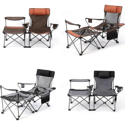 Portable Double Folding Chair outdoor Lightweight Extended Seat Detachable Camping Fishing Picnic with Cooling Bag