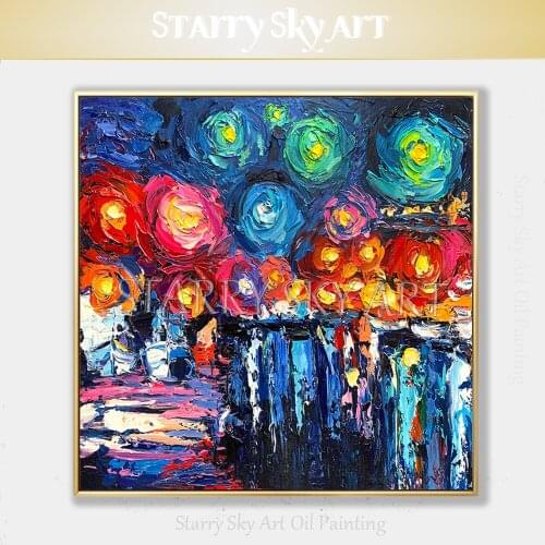 Professional Artist Pure Hand-painted High Quality Abstract Colorful Sky Acrylic Painting Abstract Starry Sky Acrylic Painting