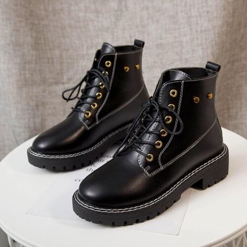 PUPUDA Women Boots Fashion High Top Casual Leather Shoes Women Cowboy Boots Autumn Platform Chunky Shoes