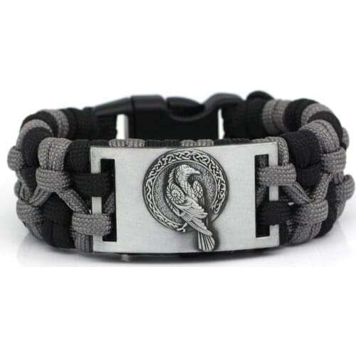 Handmade Viking Paracord Rune Odin Raven Bracelet Nordic Jewelry With Gift bag
