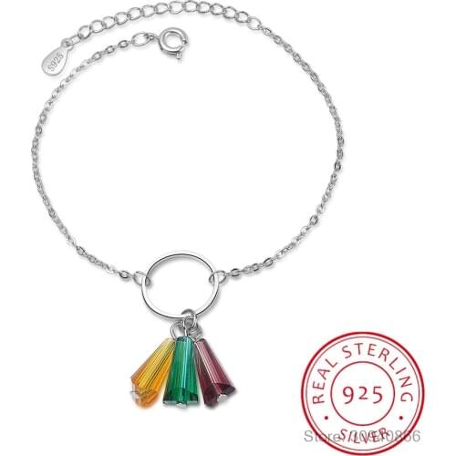 Synthetic Rainbow Crystal Fan 925 Sterling Silver Bracelets For Women pulseira 925 Sterling Silver Jewelry S-B210