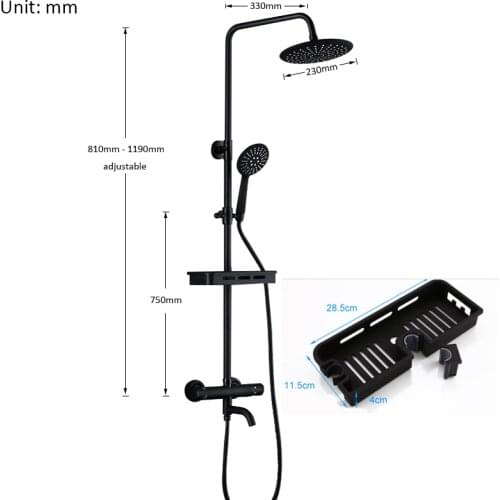 Vidric Vidric Matte Black Thermostatic Shower Set Black Bathtub Shower Faucet Commodity Shelf 3-way Thmostatic Mixer Black Bath