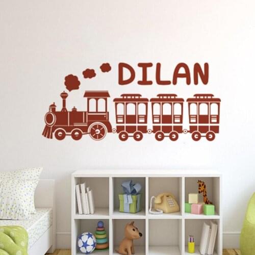 Moving Train Vinyl Wall Art Murals Truck Train Wall Vinyl Decals Kids Playroom Decoration Custom Kids Name Wall Sticker AZ554