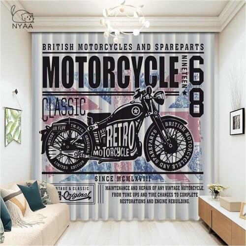Retro Motorcycle Rider Curtain Printed Curtains For Kitchen Home Decor Modern Curtains On The Window Are Ready Micro Shading