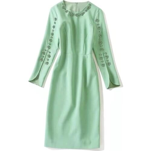 European and American womens wear new autumn 2022 Open the long sleeve fork Fashion round peaded collar Slim dress