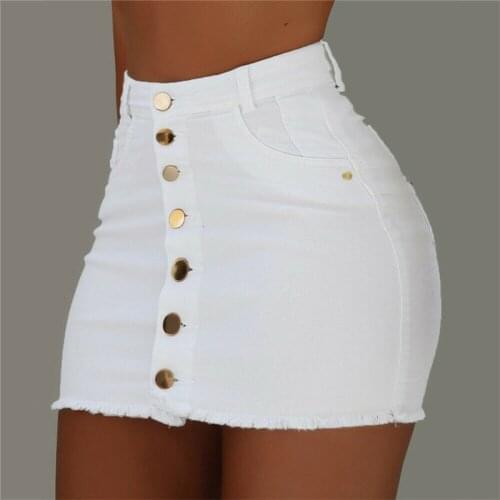 Women Sexy Summer Skirts Ladies Casual high waist solid high waist Buttons Skirt Ripped club bodycon mini skirt female clothes