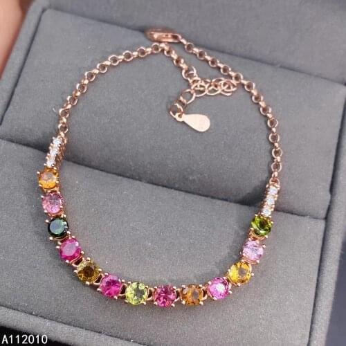 KJJEAXCMY Fine Jewelry 925 Sterling Silver inlaid gemstone tourmaline women hand bracelet elegant support test hot selling