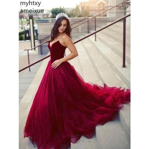 Stylish Princesss Tulle Ball Gown 2020 Red Sexy Custom Evening Dresses Long Prom Dress Formal Robe De Soiree Longue Plus Size